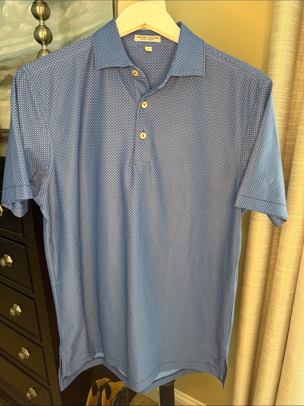 Peter Millar Light Blue Micro-Pattern Polo small